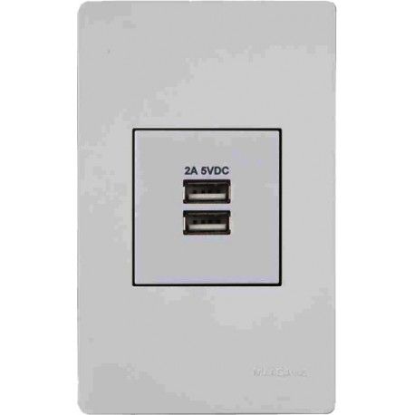 Cj 2 Tomadas USB 2A/Bivolt Branco Sleek Mar-Girius