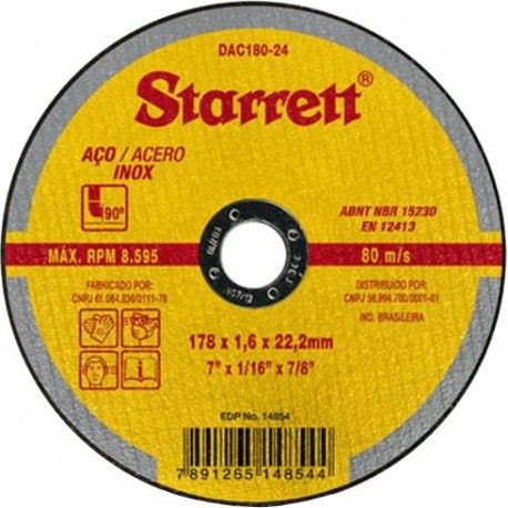 Disco Abrasivo de Corte 178X1.6x22.2MM Starrett