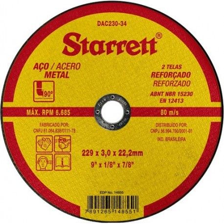 Disco Abrasivo de Corte 254X3.2x15.87MM Starrett