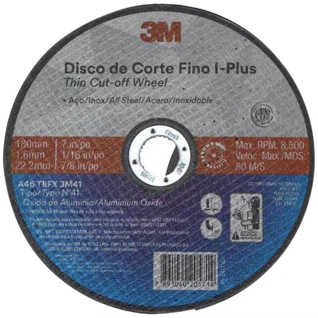 Disco de Corte Fino Metal/Inox I-plus 180x1.6x22MM 3M