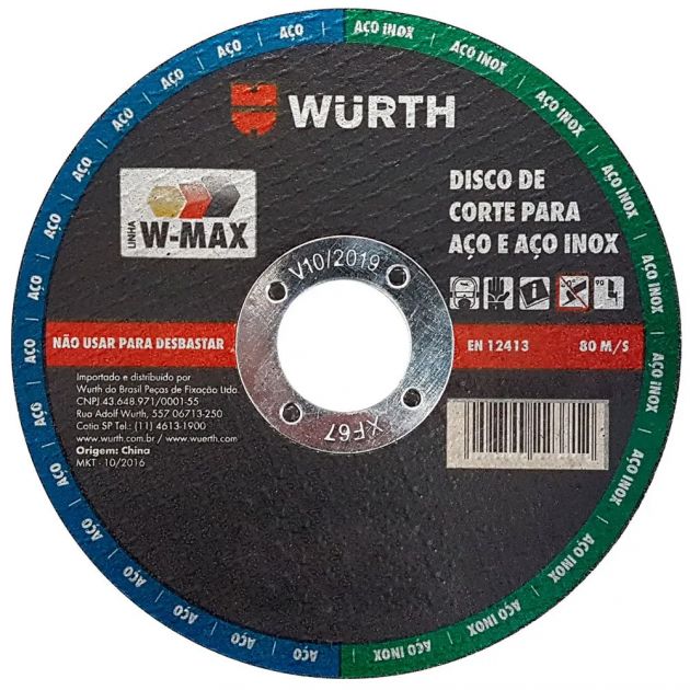 Disco de Corte Inox W-max 115x1.6x22.23mm Wurth
