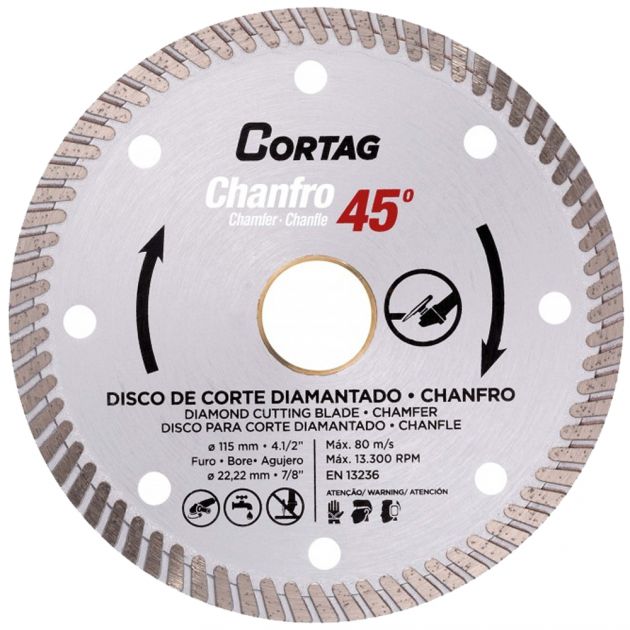 Disco Diamantado P/ Chanfro 115x22.22MM Cortag