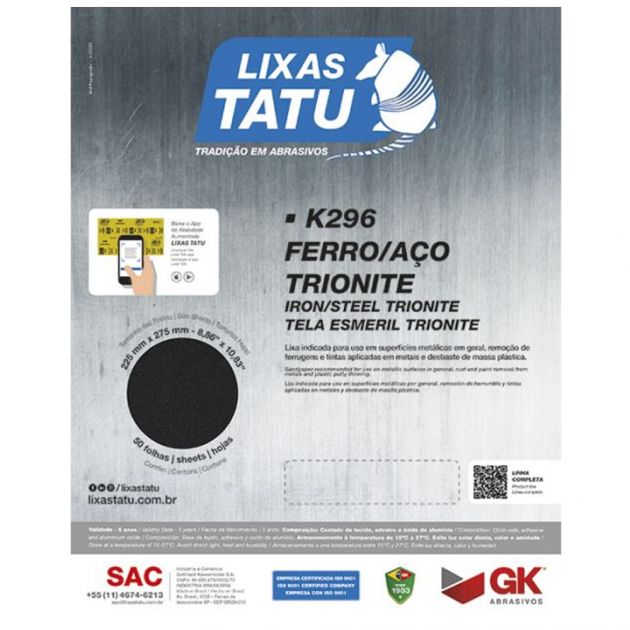 Lixa Ferro/Aço Trionite Gr120 50 Unidades Tatu